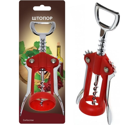 Изображение товара Штопор Мультидом красный пластик/металл Z13-46