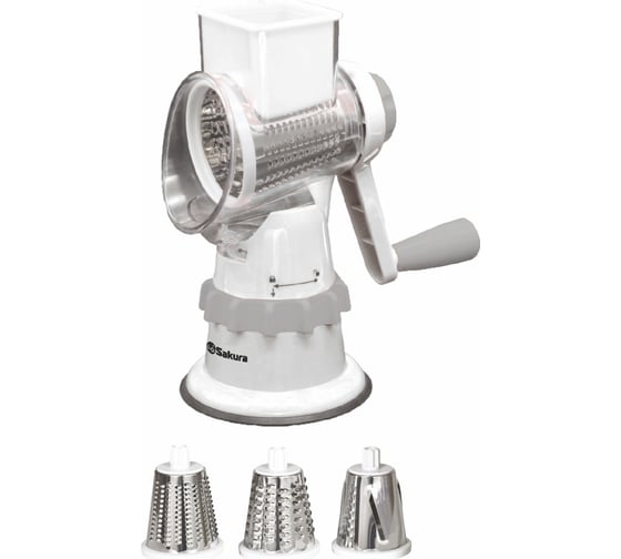 Изображение товара Терка-овощерезка Sakura SA-VS02W-3 белая, 3 насадки, увеличенная горловина РТ-00068830