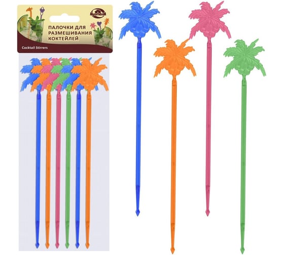 Изображение товара Палочки для размешивания коктейлей Мультидом Тропикана набор 6 шт 23.5 см МТ76-107
