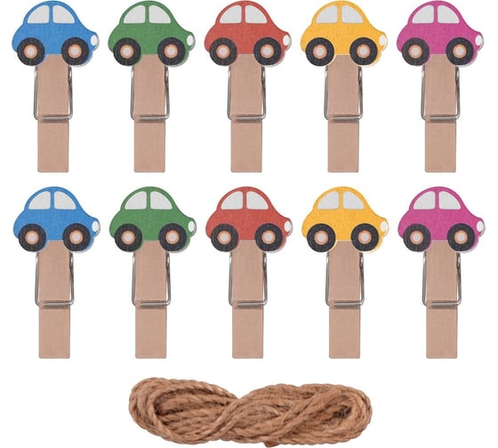 Изображение товара Декоративные прищепки Мультидом Машинки Набор из 10 шт общая длина 3.5 см VL75-122