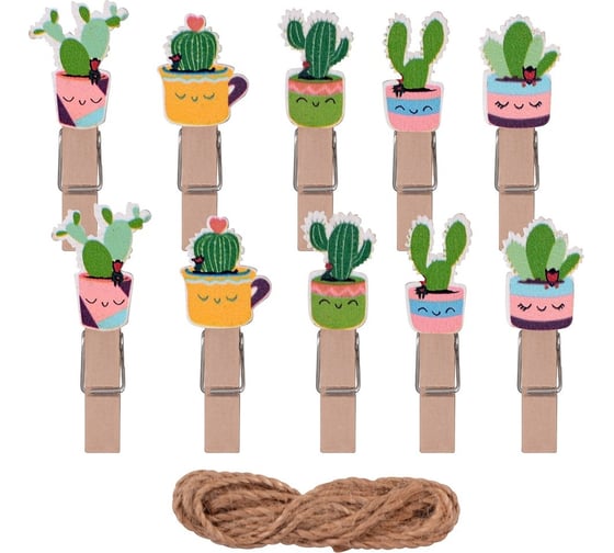 Изображение товара Декоративные прищепки Мультидом Кактусы Набор из 10 шт общая длина 3.5 см VL75-121