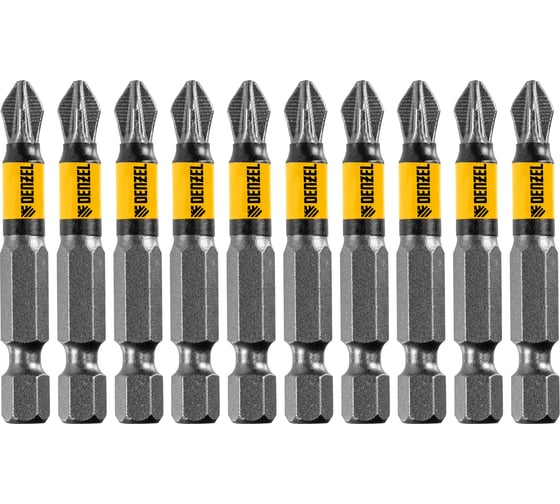 Изображение товара Набор бит PZ2, 50 мм, сталь S2, 10 шт, круглый профиль, отрывная упаковка Denzel 11680