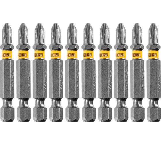 Изображение товара Набор бит PH2x50, сталь S2, 10 шт, шестигранный профиль, отрывная упаковка Denzel 11683