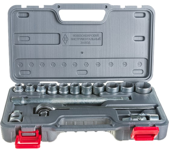 Изображение товара Набор торцовых головок, сталь 40Х, 1/2", в пластиковом кейсе, 15шт НИЗ Шоферский инструмент №2Д 2761-20_z01