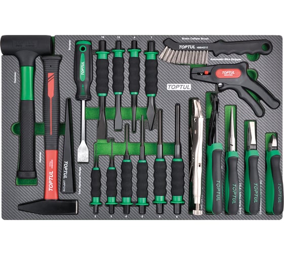 Изображение товара Набор инструментов TOPTUL молотки, выколотки и губцевый, 21 предмет в мягком ложементе GED2105