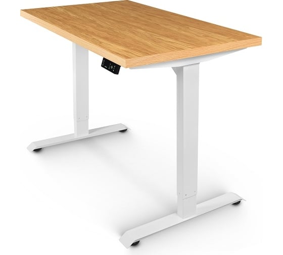 Изображение товара Стол с электрической регулировкой высоты StolStoya BAZALT рама белая, столешница мдф дуб европейский (шпон), 140x70 SE222W140E