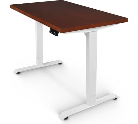 Изображение товара Стол с электрической регулировкой высоты StolStoya BAZALT рама белая, столешница мдф красное дерево (шпон), 140x70 SE222W140KD