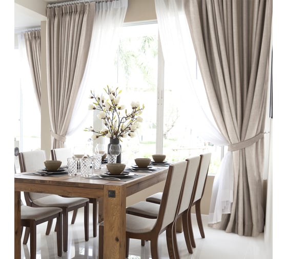 Изображение товара Комплект из двух штор Волшебная Ночь рогожка, 200/270 см, с подхватами, зебра-экрю 757479