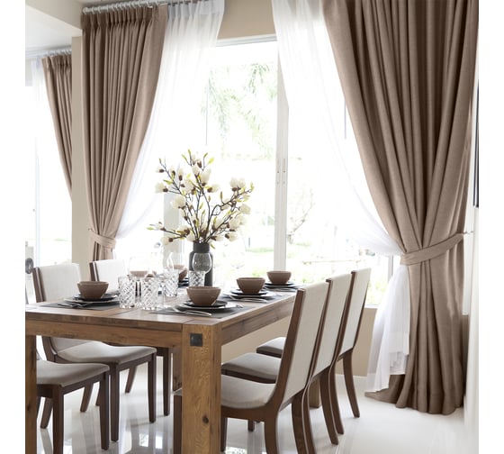 Изображение товара Комплект из двух штор Волшебная Ночь рогожка, 200/270 см, с подхватами, какао 757480