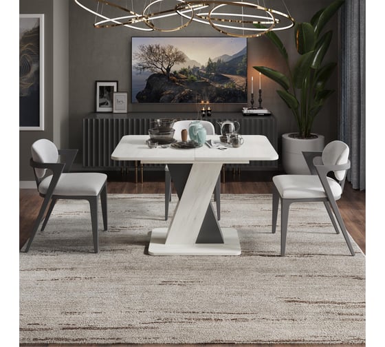 Изображение товара Обеденный раздвижной стол ТриЯ Люксембург тип 3, дуб крафт белый/серый 221390