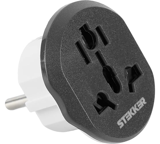 Изображение товара Адаптер-переходник для евровилки STEKKER с/з, ультраплоский, adp16-06-20, 250в, 16a, ip20, серый/белый 49140