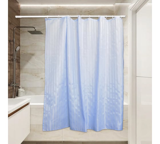 Изображение товара Тканевая штора для ванной Сантис pe-405 (голубой сатин) 90 gsm 180x180 см 038692