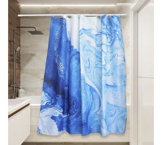Изображение товара Тканевая штора для ванной Сантис pe-207 (мраморные разводы. океан) 90 gsm 180x180 см 038694