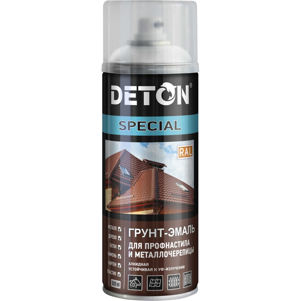 Изображение товара Грунт-эмаль DETON для металлочерепицы и профнастила 520 мл белый RAL 9016