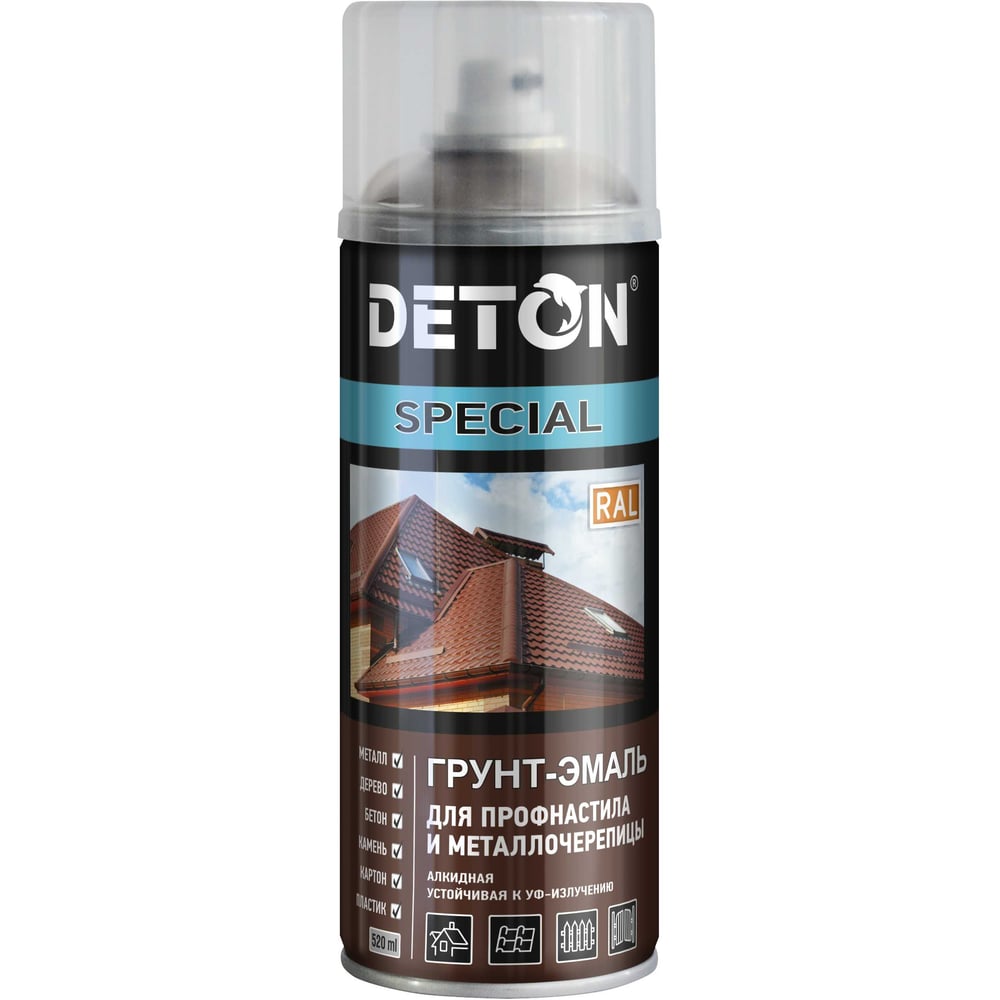 Изображение товара Грунт-эмаль для профнастила и металлочерепицы DETON сигнальный серый RAL 7004 520 мл аэрозоль