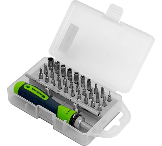 Изображение товара Реверсивная отвертка для точных работ с набором бит и торцевых головок СИБРТЕХ 32 предмета 13370