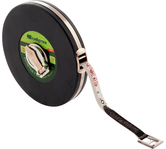 Изображение товара Геодезическая рулетка СИБРТЕХ 30мх13 мм, закрытый корпус, фиберглассовая лента 31262