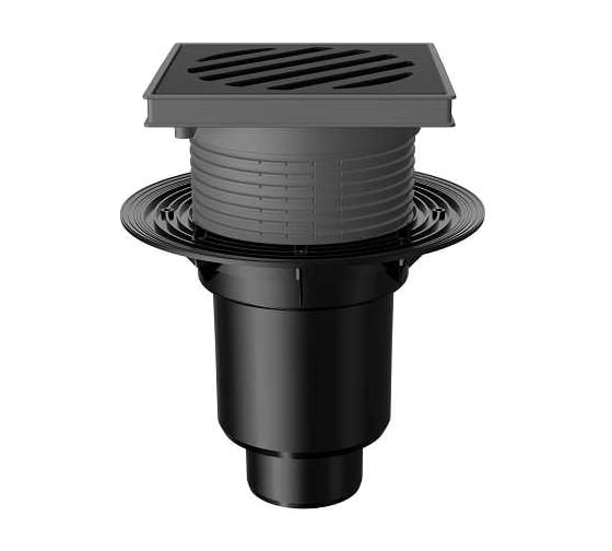 Изображение товара Регулируемый трап Fachmann t 616.0 pnsp 241x241 вертикальный выпуск, dn 110/160, с корзинкой и незамерзающим сифоном, без прижимного фланца, решетка чугунная, пластиковый подрамник 04.093