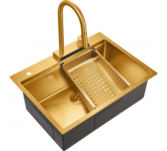 Изображение товара Кухонная мойка со смесителем MILACIO Denia 68 Steel золото MC.77418