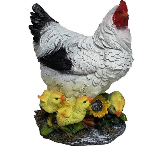 Изображение товара Садовая фигурка ФлораПласт Курица с цыплятками на подсолнухе высота 27 см 067822