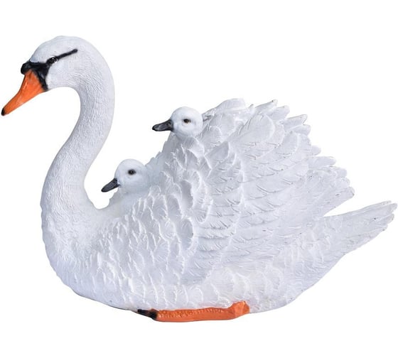 Изображение товара Садовая фигурка ФлораПласт Лебедь с детьми сверху высота 25 см, длина 40 см 067823