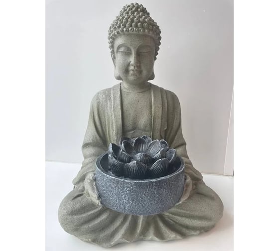 Изображение товара Фигура для фонтана Heissner Будда с черным цветком песчаник 003237-00