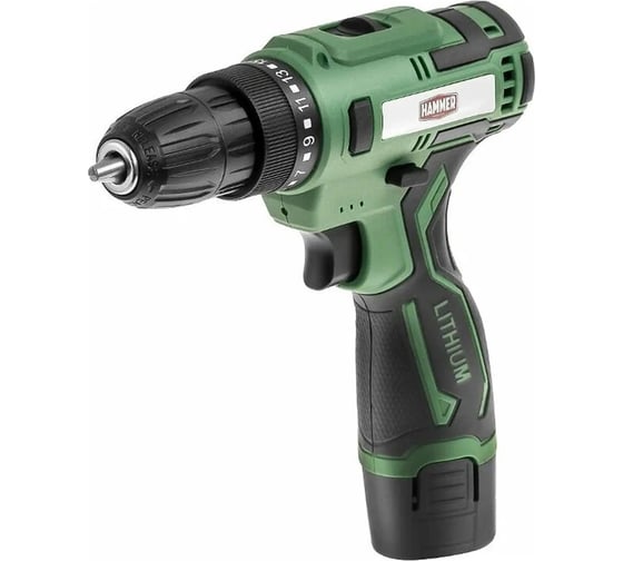 Изображение товара Аккумуляторная дрель Hammer промо 12в 1x1.5ач liion 10мм 0-350/0-1350об/мин 26 нм ACD12C 824158