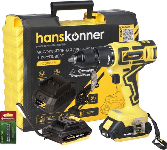 Изображение товара Аккумуляторный шуруповерт Hanskonner HCD1855RI