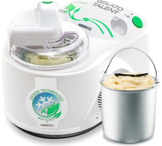 Изображение товара Мороженица с компрессором Nemox TALENT Gelato_Sorbet корпус-пластик, цвет белый, объем 1.5 л, 220-240 V, 50-60 Hz, 110 W, Газ R290a, съемное алюминиевое ведро 003A500450R00