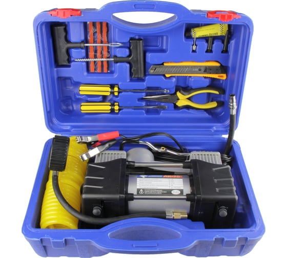 Изображение товара Компрессор Nova Bright АК-75 двухпоршневой, до 75 л/мин., 150 PSI, 12В, пластиковый кейс с инструментами 36448