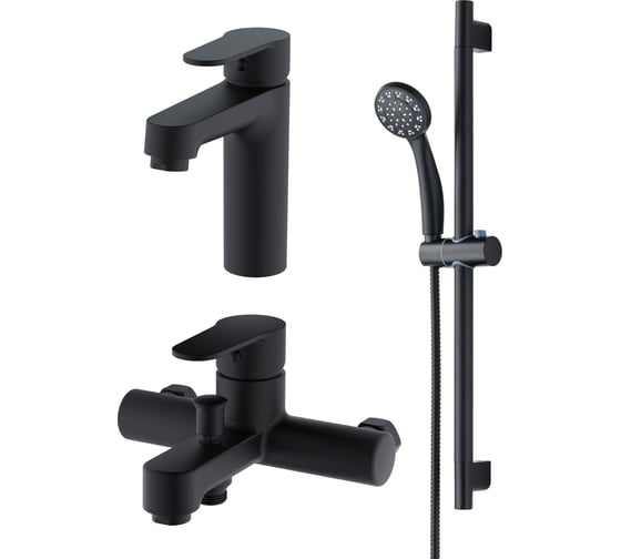 Изображение товара Набор смесителей с душевым комплектом OneLife черный P07-511b