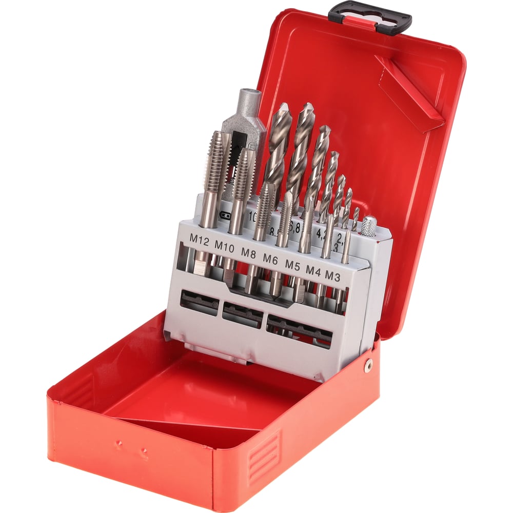 Изображение товара Набор машинно-ручных метчиков HSS M3-M12 с воротком и сверлами RUKO профессиональный