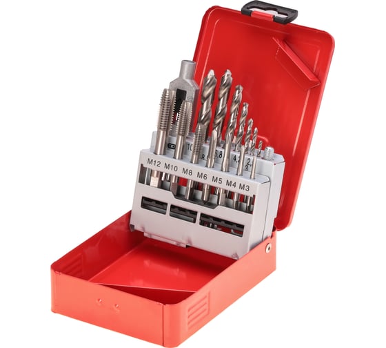 Изображение товара Набор машинно-ручных метчиков HSS M3-M12+вороток+сверла, 15шт RUKO 245004