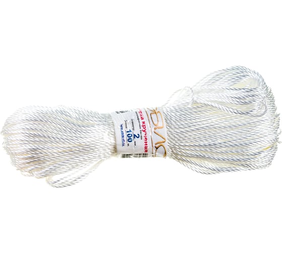 Изображение товара Крученая полиэфирная веревка, белая, моток, 2мм х 100м Эбис 00025