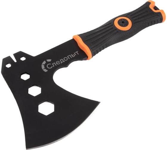 Изображение товара Туристический топор Следопыт 240х130х85 мм, 350 г, с обрезиненной ручкой с оранжевыми вставками, в чехле PF-AT-09