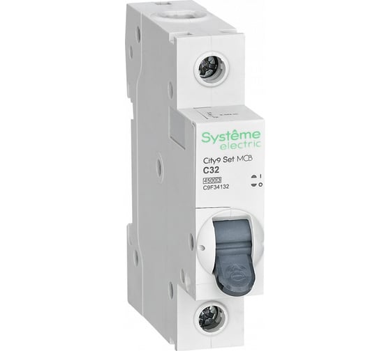 Изображение товара Автоматический выключатель Systeme Electric City9 set ав с, 32 А, 1 Р, 4.5 kА, 230 В (ранее EZ9F34132) C9F34132