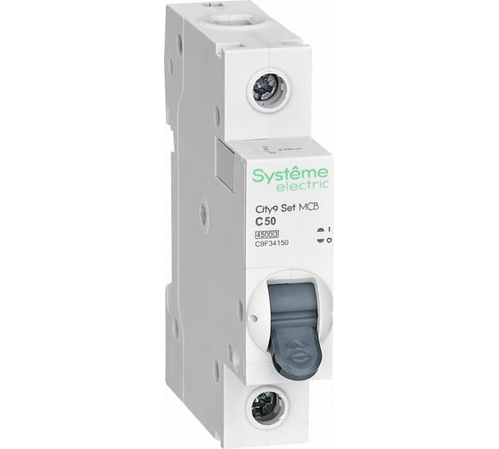 Изображение товара Автоматический выключатель Systeme Electric City9 set ав с, 50 А, 1 Р, 4.5 kА, 230 В (ранее EZ9F34150) C9F34150