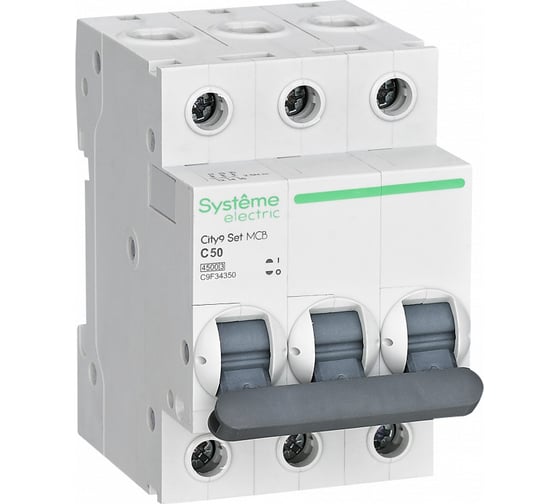 Изображение товара Автоматический выключатель Systeme Electric City9 set ав с 50а 3p 4.5ka 400в (ранее EZ9F34350) C9F34350