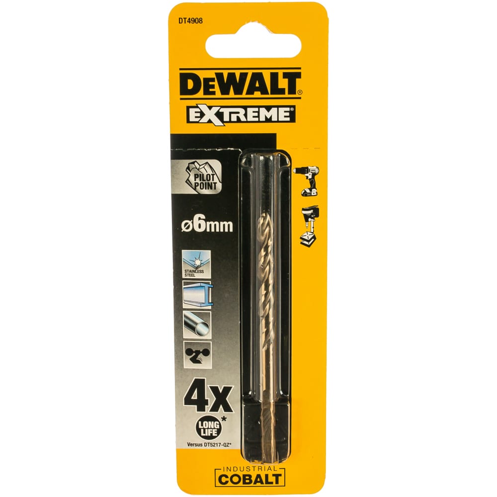 Сверло по металлу cobalt 8% (6х93х52 мм) dewalt dt4908