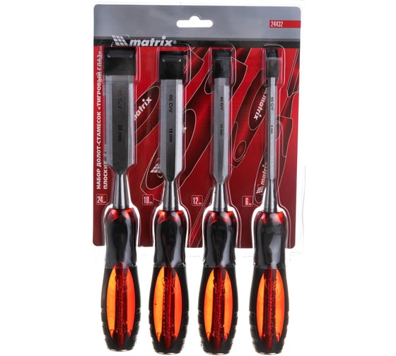 Изображение товара Набор плоских долот-стамесок MATRIX "Тигровый глаз" 4 штуки, 6-12-18-24 мм 24432
