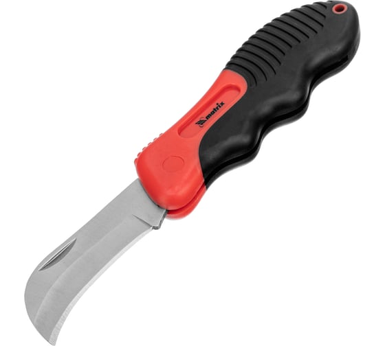 Изображение товара Складной нож электрика, изогнутое лезвие, эргономичная двухкомпонентная рукоятка MATRIX 78986