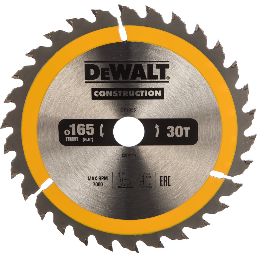 фото Пильный диск construct (165х20 мм; 30 atb) dewalt dt1935