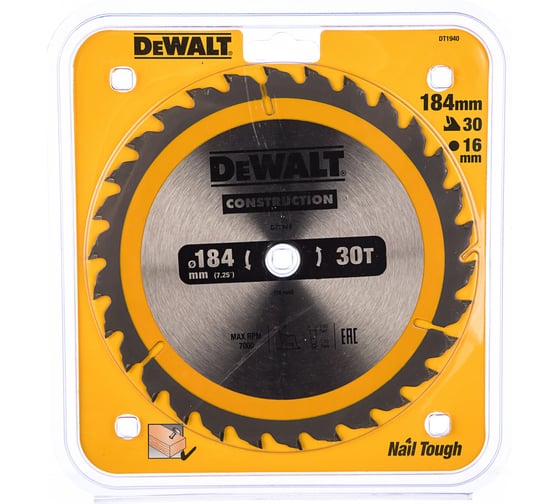 Изображение товара Пильный диск CONSTRUCT (184х16 мм; 30 ATB) DEWALT DT1940