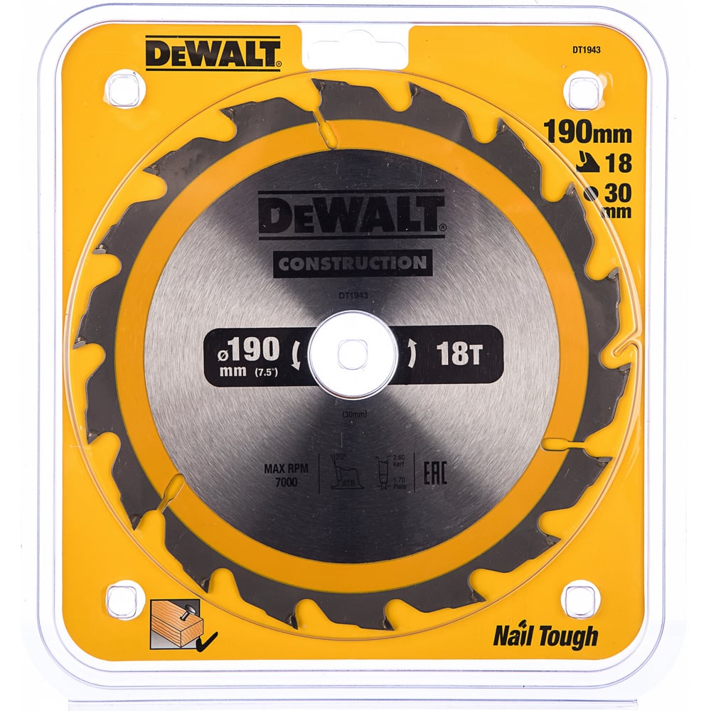 фото Пильный диск construct (190х30 мм; 18 atb) dewalt dt1943