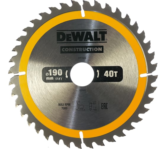 Изображение товара Пильный диск CONSTRUCT (190х30 мм; 40 ATB) DEWALT DT1945