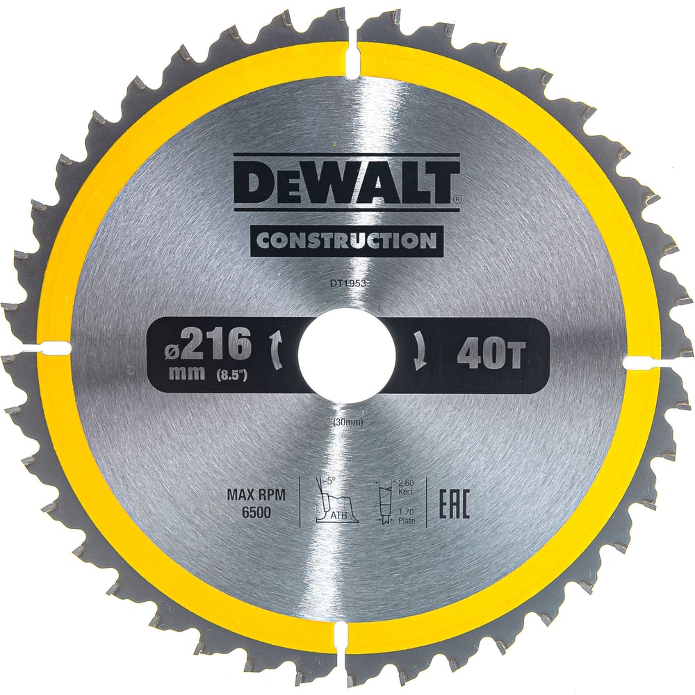 фото Пильный диск construct (216х30 мм; 40 atb) dewalt dt1953