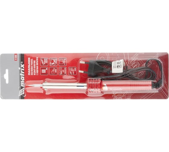 Изображение товара Паяльник, MATRIX пластиковая рукоятка,медный наконечник с долговечным защитным покрытием,220 В,60W// 913006