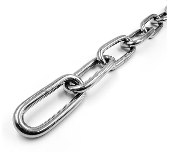 Изображение товара Нержавеющая цепь KREPFIELD 6x42 мм, DIN 763, А2, сварная, длиннозвенная, 18 м 763А2ЦЕПЬ6ММ-18