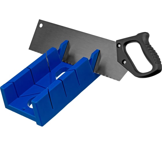 Изображение товара Пластиковое стусло + пила 350мм, синее, 4 угла для запила СИБРТЕХ 22536