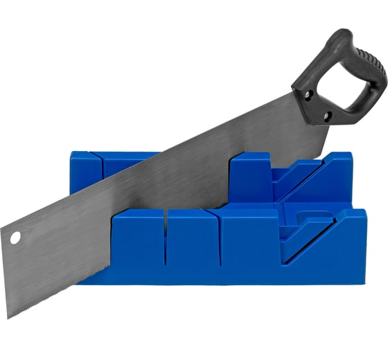 Изображение товара Пластиковое стусло + пила 450мм, синее, 4 угла для запила СИБРТЕХ 22538